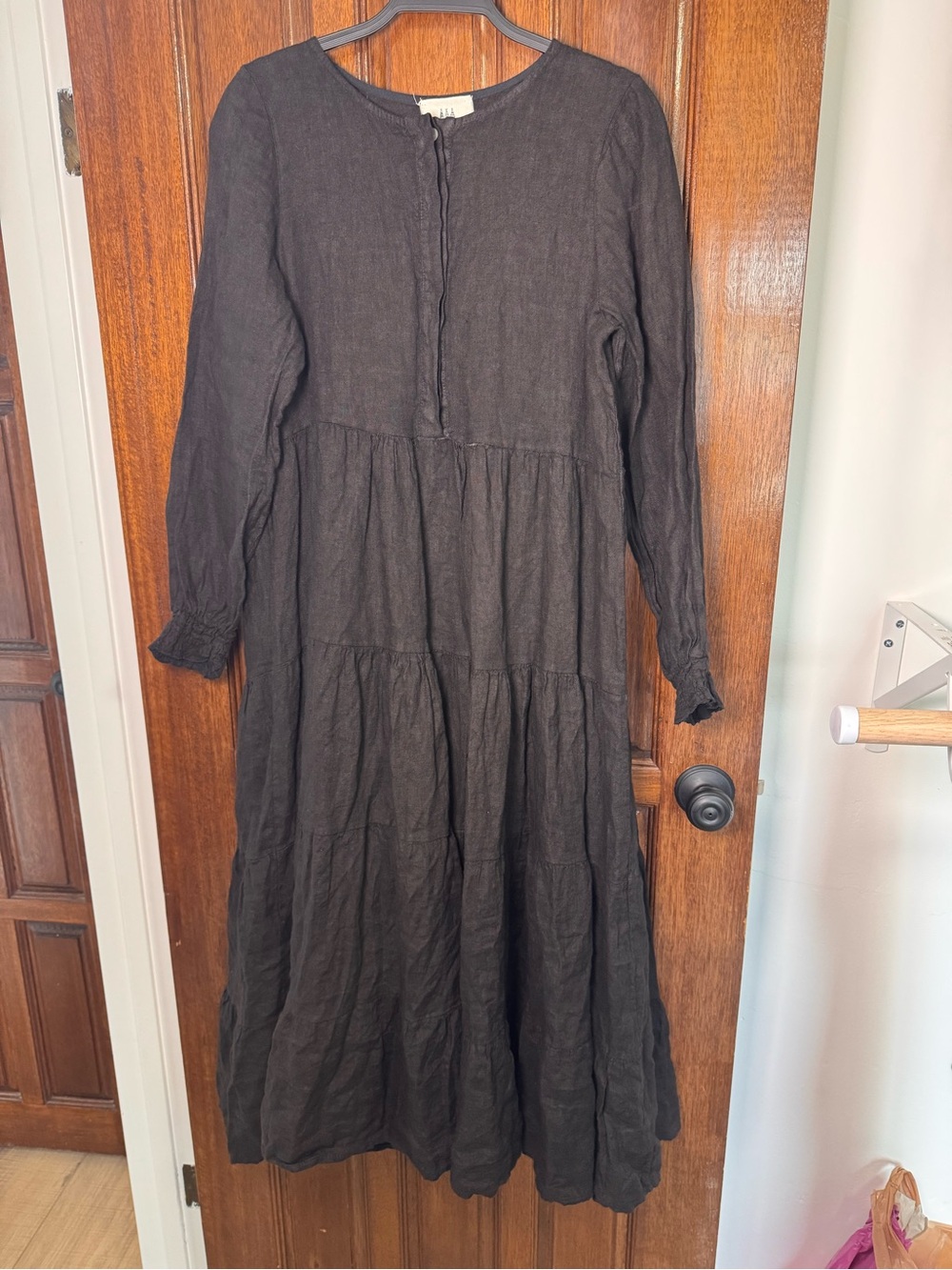 Long Sleeve Black Tiered Maternity Maxi Dress